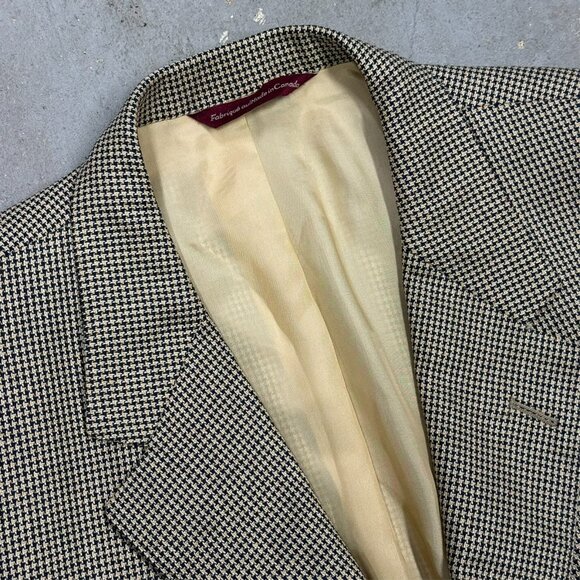 Vintage Samuelsohn Blazer Houndstooth Silk Wool Sport Coat Beige 46R - Picture 5 of 10